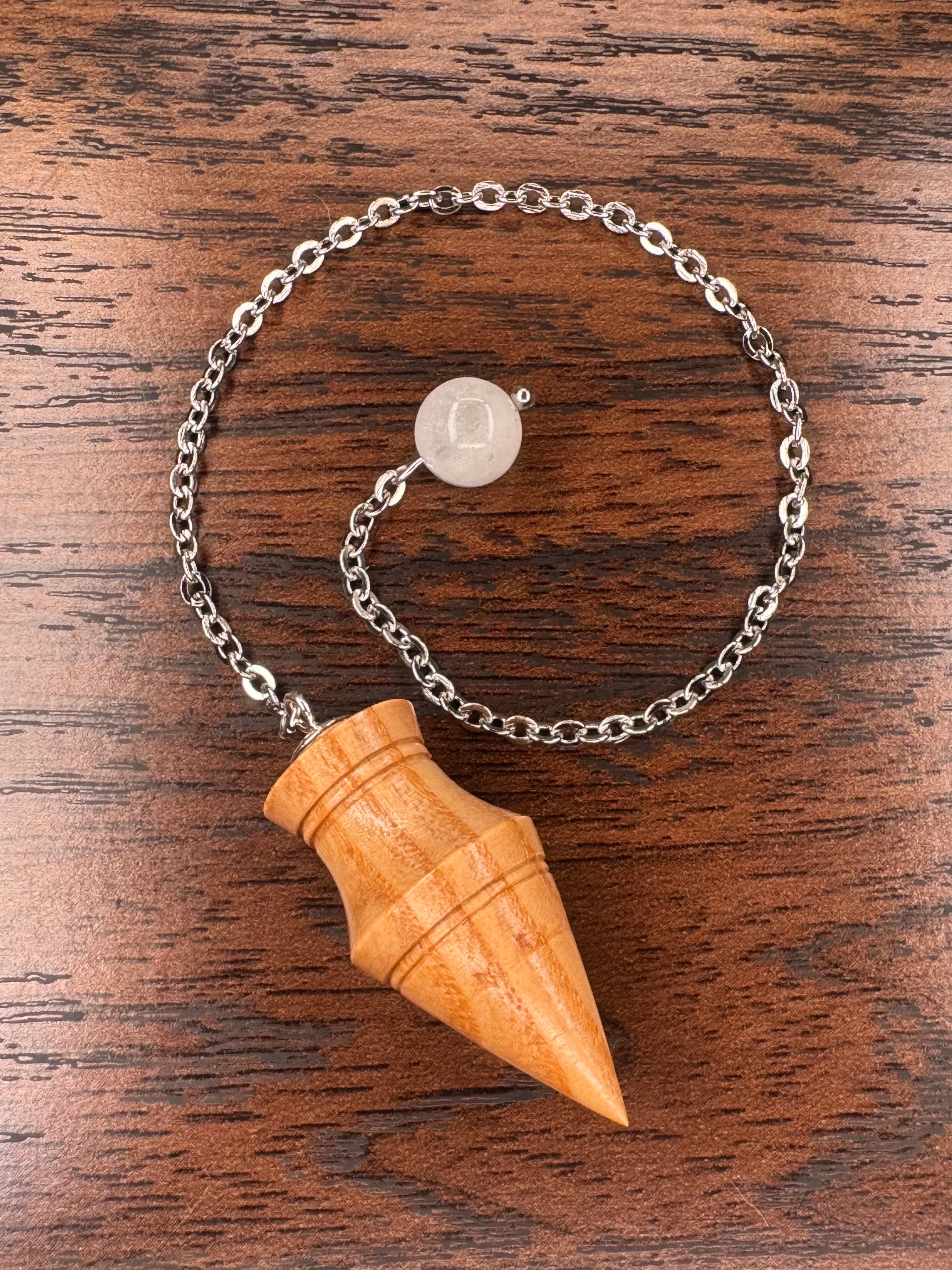 Ash Wood Pendulum with Rainbow Moonstone