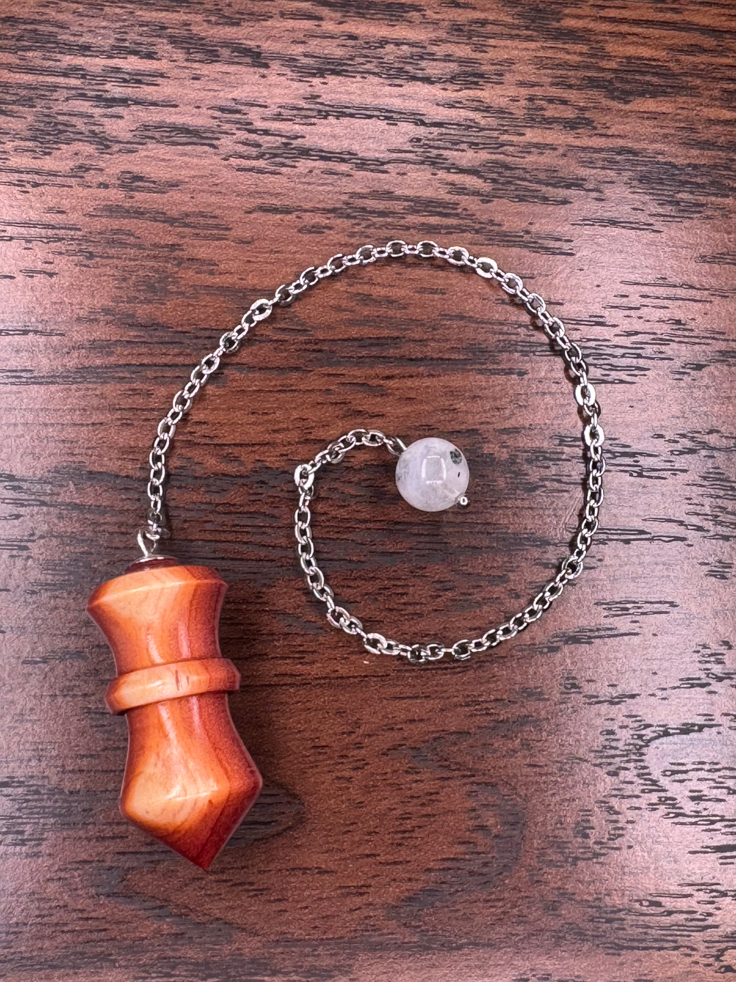 Red Cedar Pendulum with Rainbow Moonstone